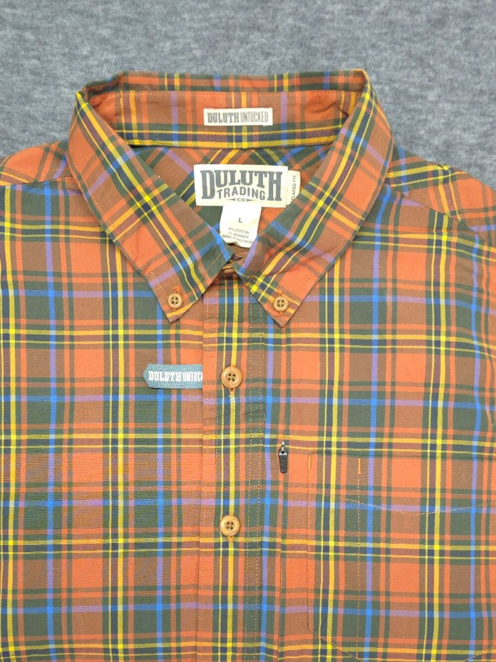 Duluth Trading Co Plaid Untucked Relaxed Fit Button Down Shirt L